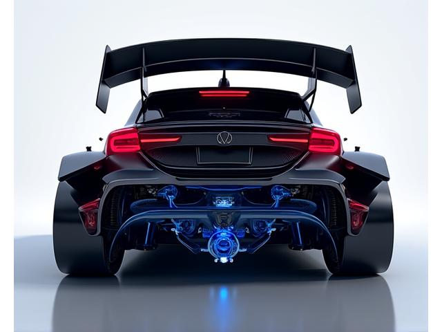 Technical drawing or render of a car's aerodynamic components with CFD analysis overlay